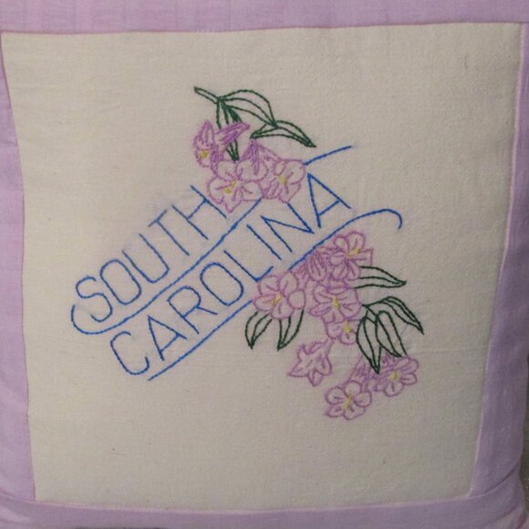 South Carolina Hand Embroidered State Flower Accent Pillow - 16" - Picture 2 of 3